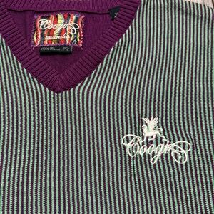 Coogi Australia Vest Striped Purple Green V Neck Knit Lightweight Knit Vest XXXL